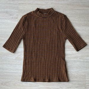 Forever 21 Striped Short Sleeve Turtleneck Top